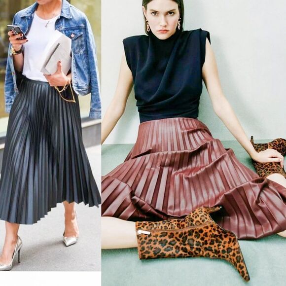 Zara faux leather pleated skirt side zip - Picture 1 of 13
